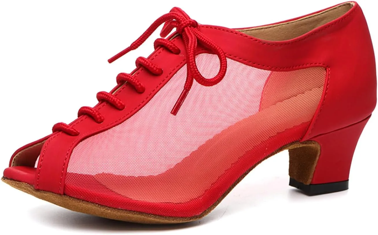 SWDZM Women Ballroom Dance Shoes Salsa Latin Practice Shoes Lace-up Teaching Dance Shoes,Model YCL504