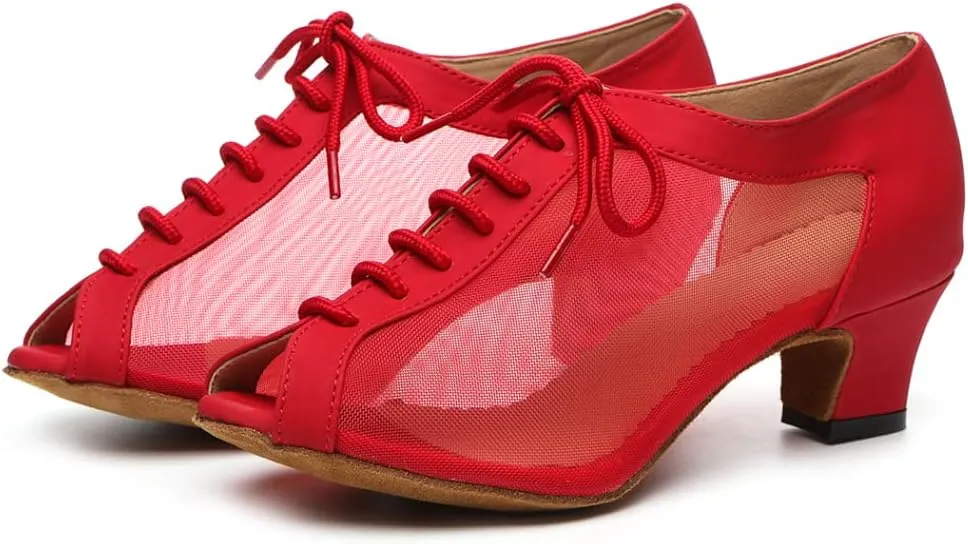 SWDZM Women Ballroom Dance Shoes Salsa Latin Practice Shoes Lace-up Teaching Dance Shoes,Model YCL504