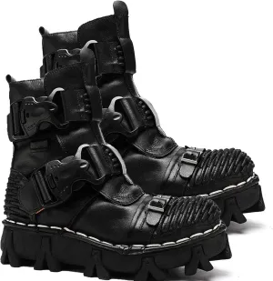 Thick-Soled Short Snow Boots, Short Plush Lining Warm Straight Leather Waterproof Winter Boots Buckle Design Decorative Fashion Boots Retro Outdoor Work Boots