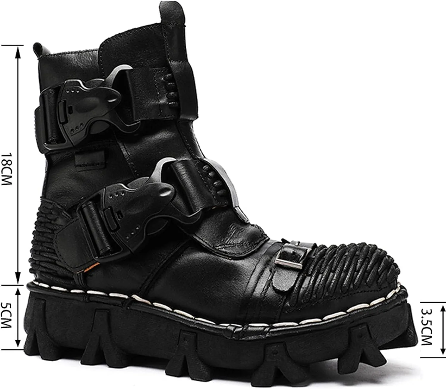 Thick-Soled Short Snow Boots, Short Plush Lining Warm Straight Leather Waterproof Winter Boots Buckle Design Decorative Fashion Boots Retro Outdoor Work Boots
