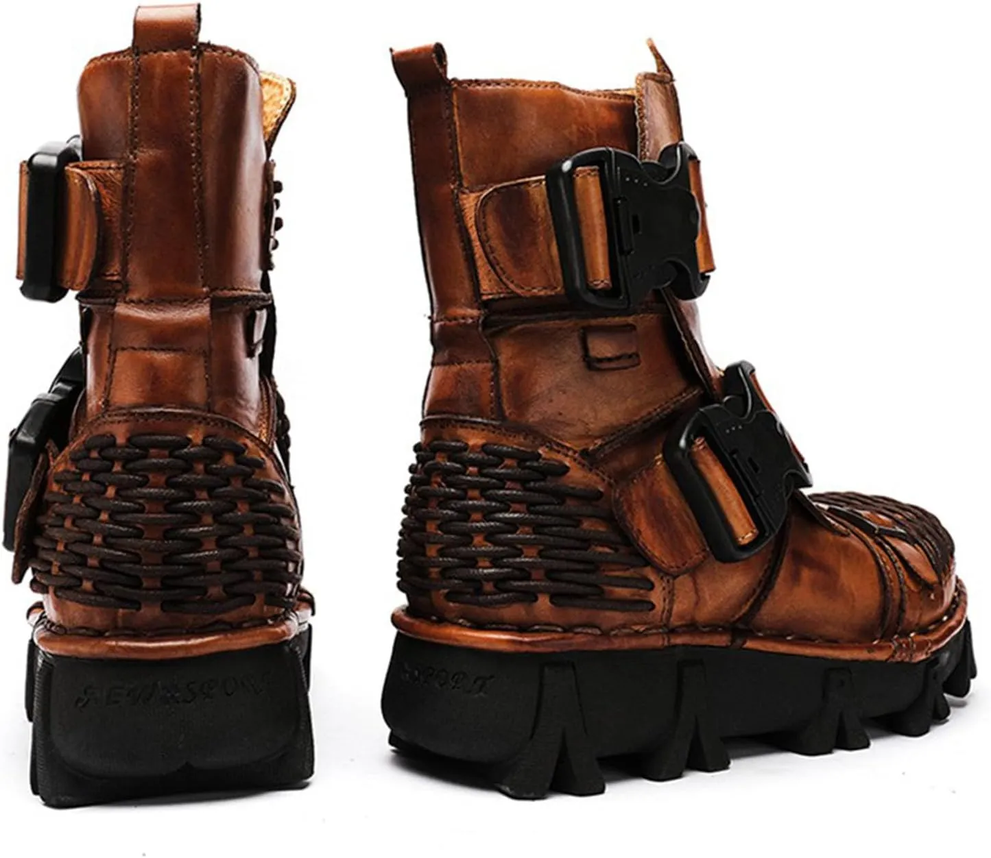 Thick-Soled Short Snow Boots, Short Plush Lining Warm Straight Leather Waterproof Winter Boots Buckle Design Decorative Fashion Boots Retro Outdoor Work Boots