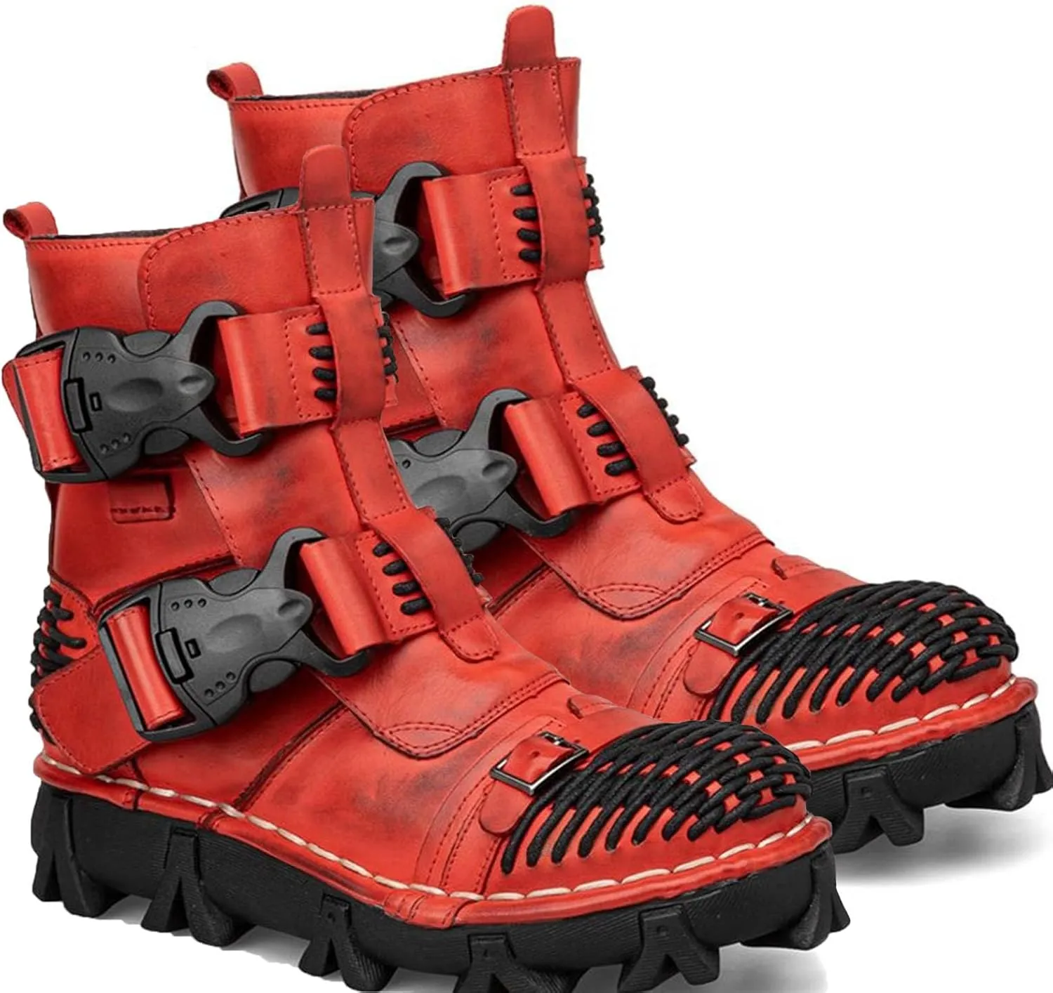 Thick-Soled Short Snow Boots, Short Plush Lining Warm Straight Leather Waterproof Winter Boots Buckle Design Decorative Fashion Boots Retro Outdoor Work Boots