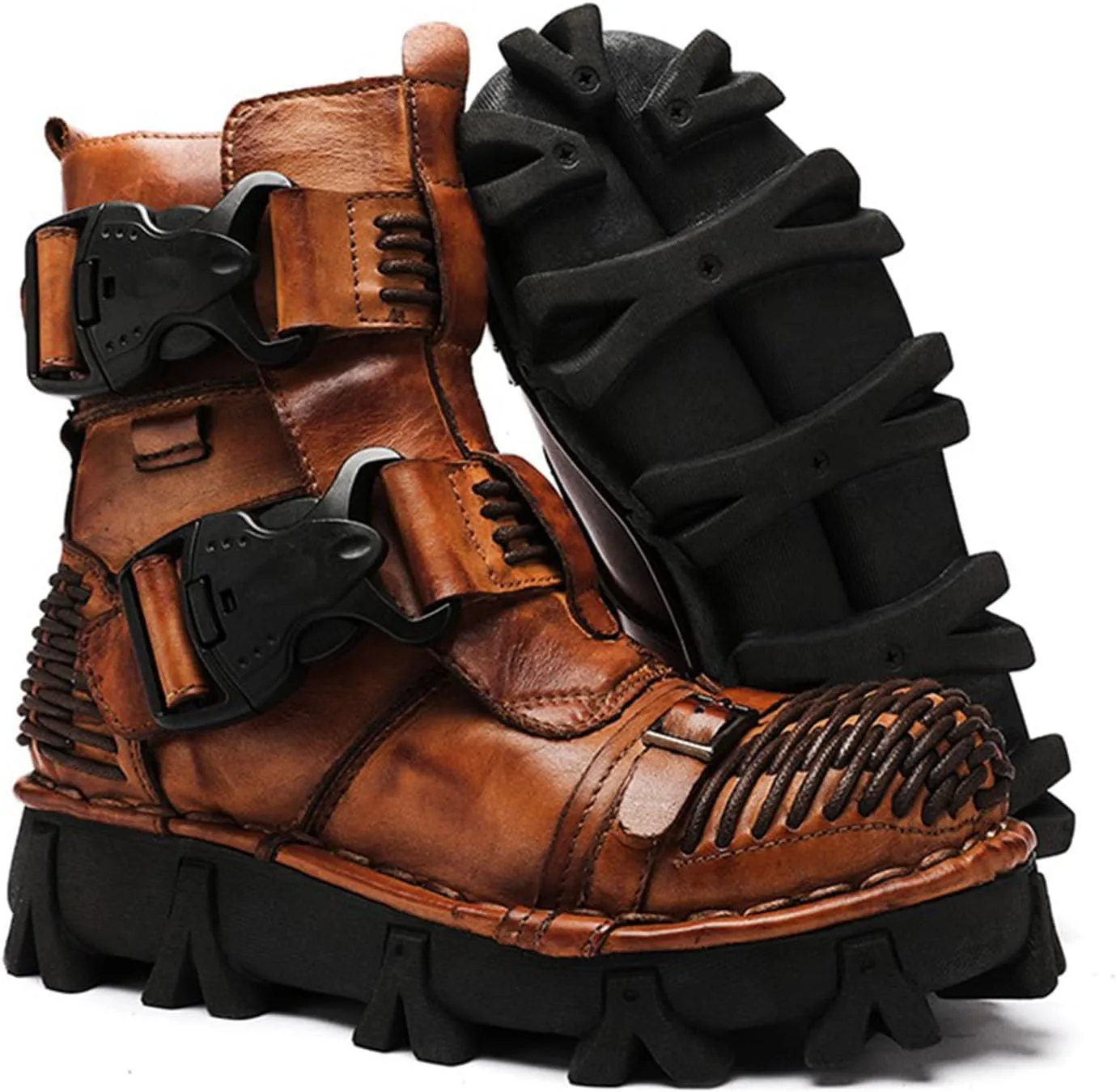 Thick-Soled Short Snow Boots, Short Plush Lining Warm Straight Leather Waterproof Winter Boots Buckle Design Decorative Fashion Boots Retro Outdoor Work Boots