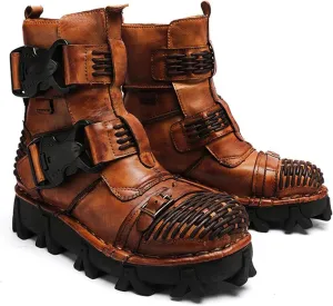 Thick-Soled Short Snow Boots, Short Plush Lining Warm Straight Leather Waterproof Winter Boots Buckle Design Decorative Fashion Boots Retro Outdoor Work Boots