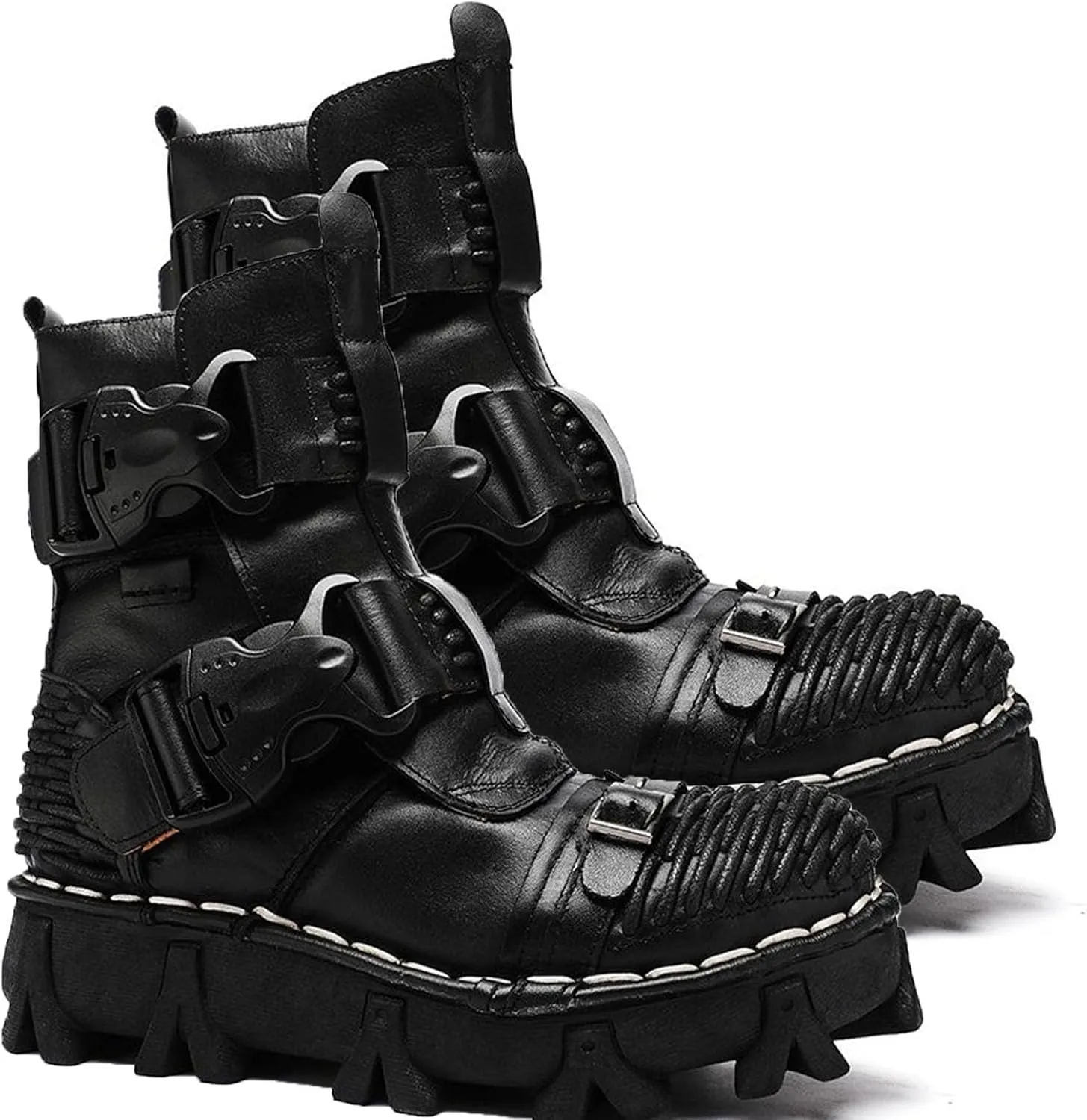 Thick-Soled Short Snow Boots, Short Plush Lining Warm Straight Leather Waterproof Winter Boots Buckle Design Decorative Fashion Boots Retro Outdoor Work Boots
