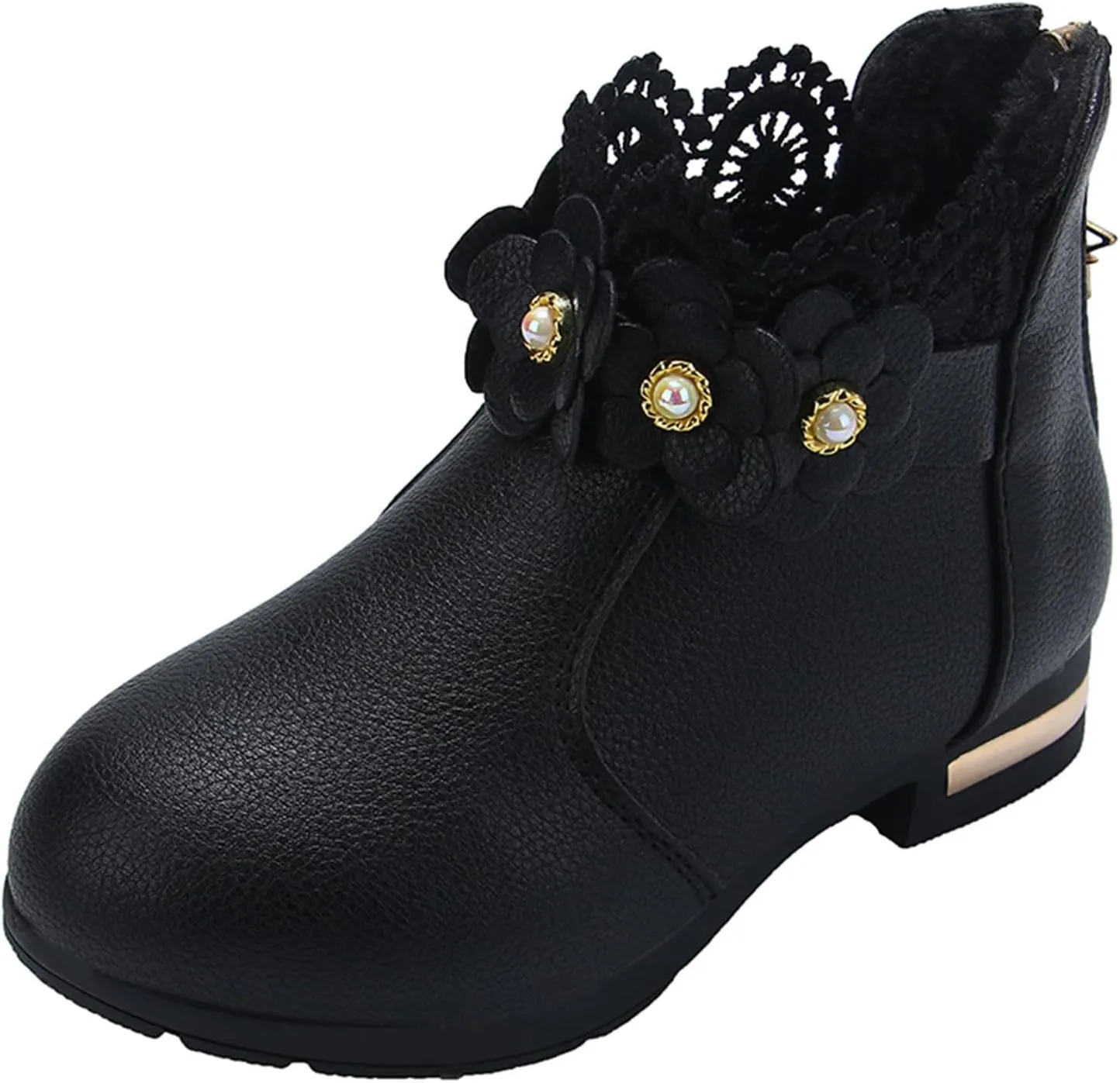 Toddler Boots Baby Girl Boy Warm ?aterproof Winter 3D Flowers Ankle Boots Leather Soft Sole (Black, 9.5 Little Child)
