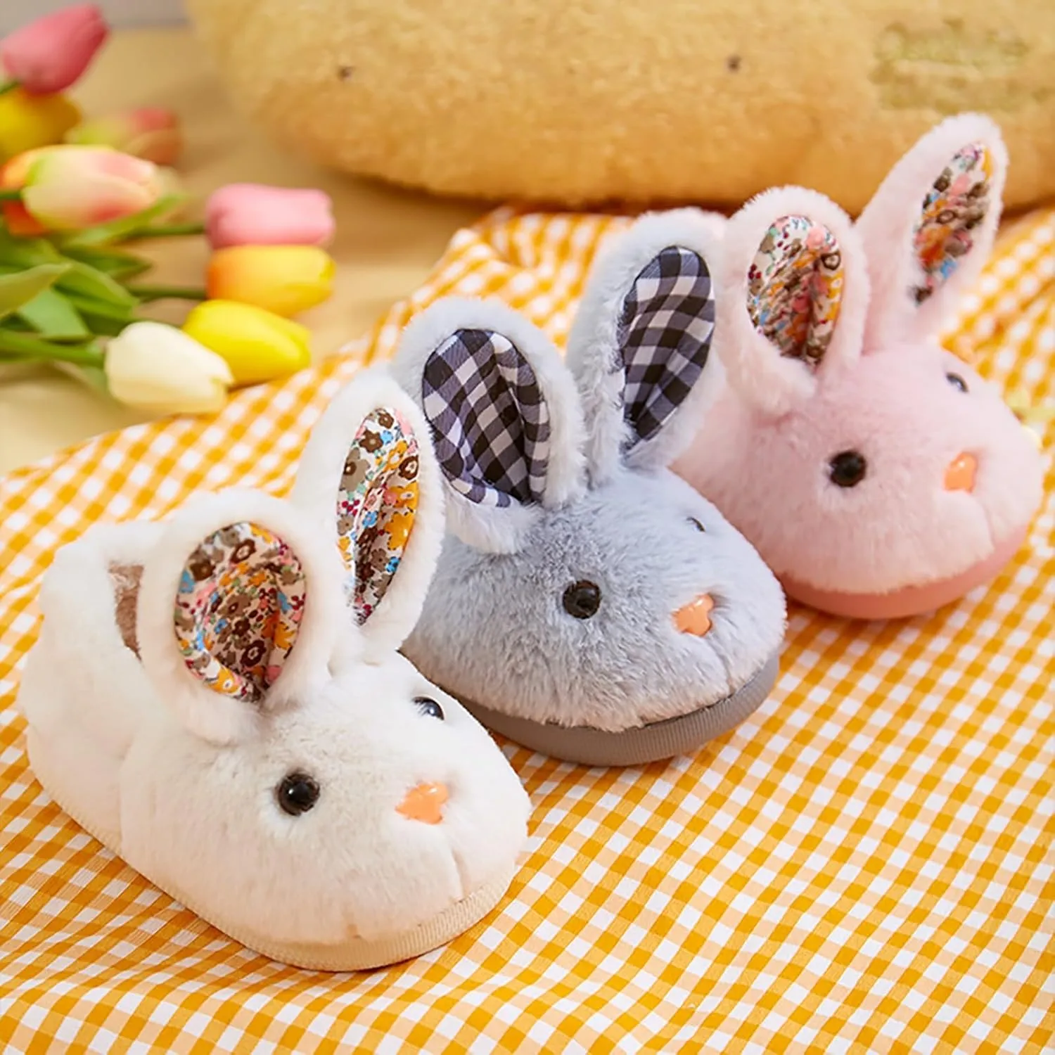 Toddler Girls Boys Home Slippers Fuzzy Warm Winter Indoor Bunny Slipper Kids Flat Lightweight Plush Shoes