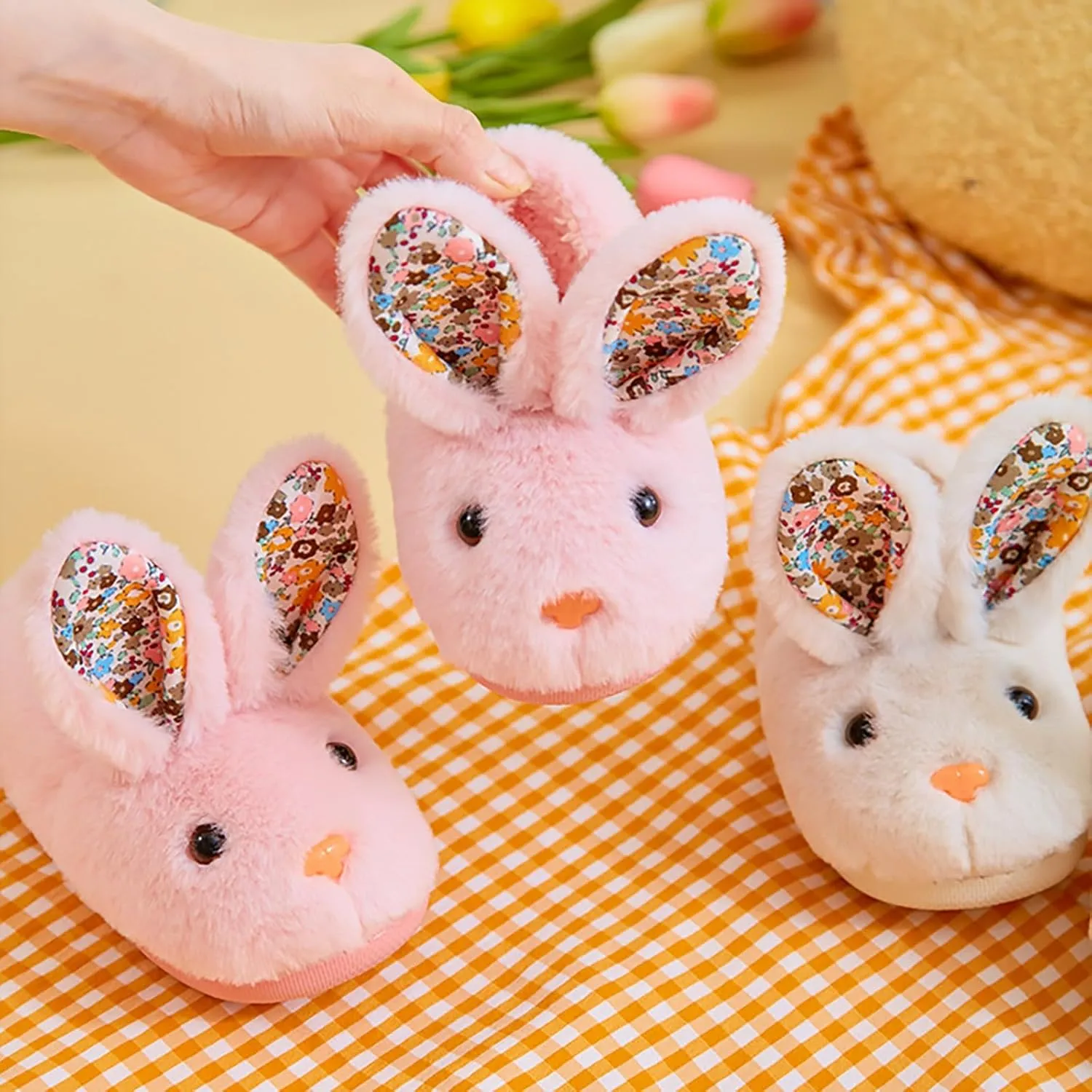 Toddler Girls Boys Home Slippers Fuzzy Warm Winter Indoor Bunny Slipper Kids Flat Lightweight Plush Shoes