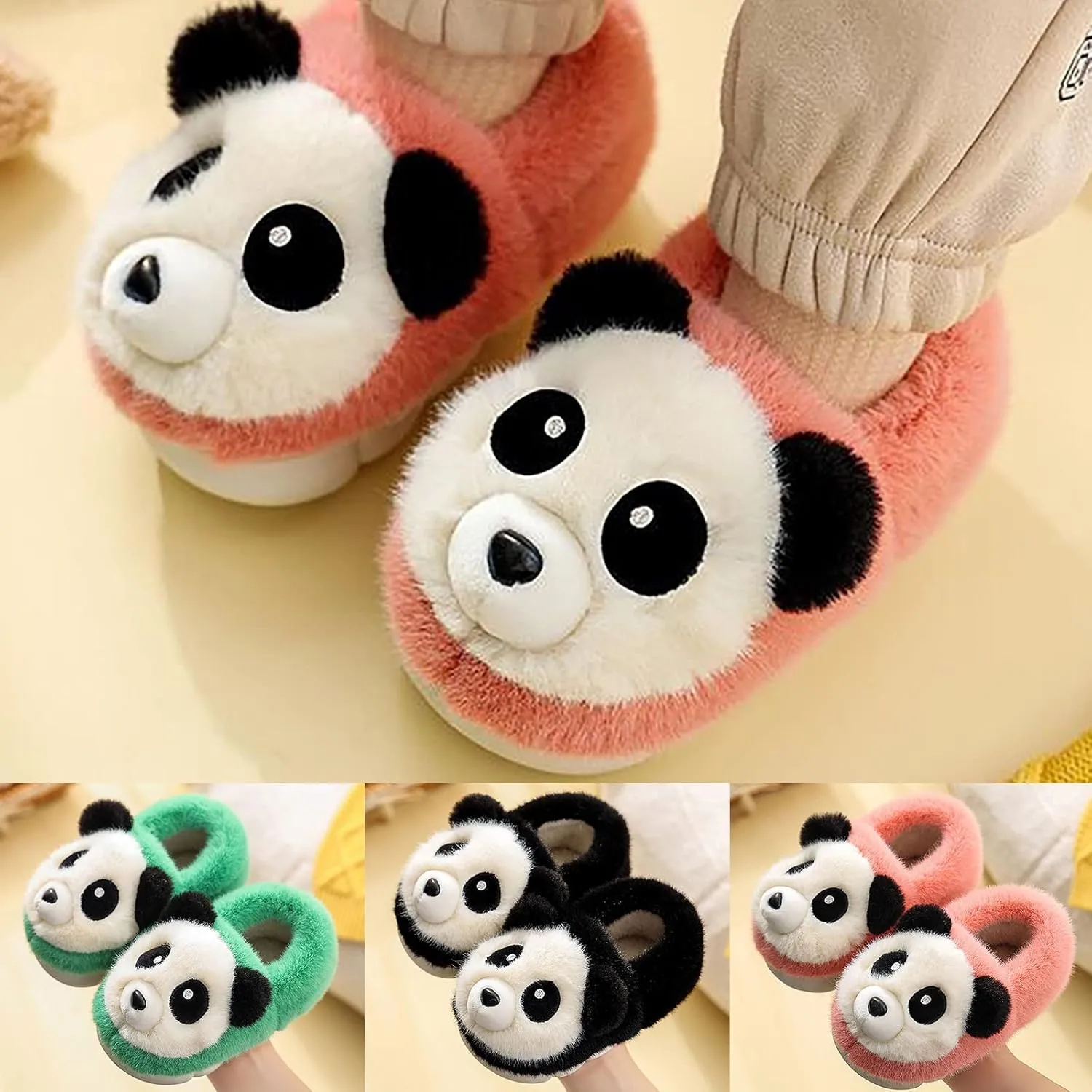 Toddler Panda Slippers Boys Girls Winter Indoor Shoes Cozy Lightweight Memory Foam Rubber Sole House Slippers