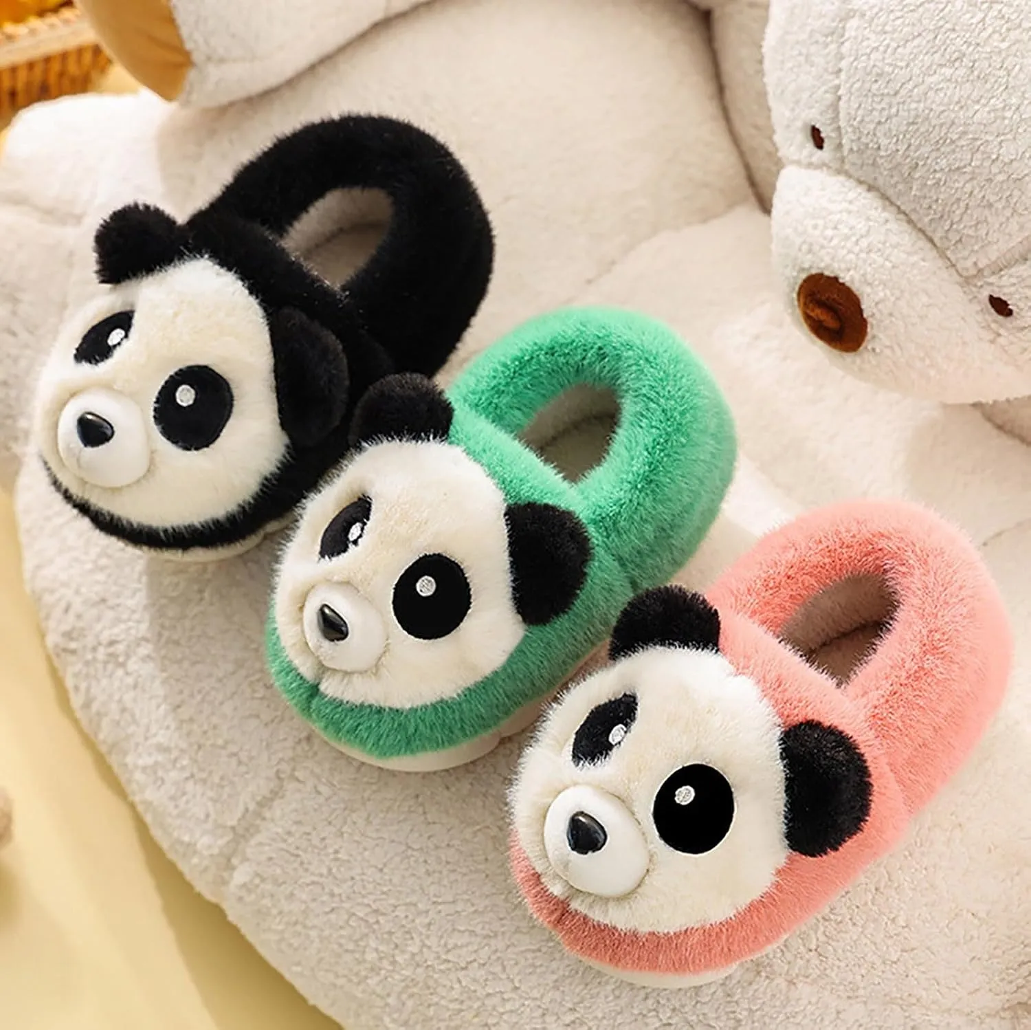 Toddler Panda Slippers Boys Girls Winter Indoor Shoes Cozy Lightweight Memory Foam Rubber Sole House Slippers