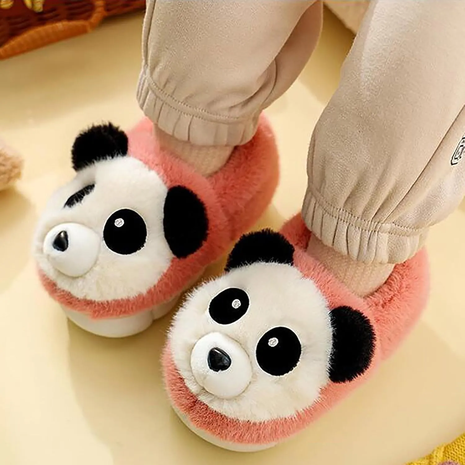 Toddler Panda Slippers Boys Girls Winter Indoor Shoes Cozy Lightweight Memory Foam Rubber Sole House Slippers