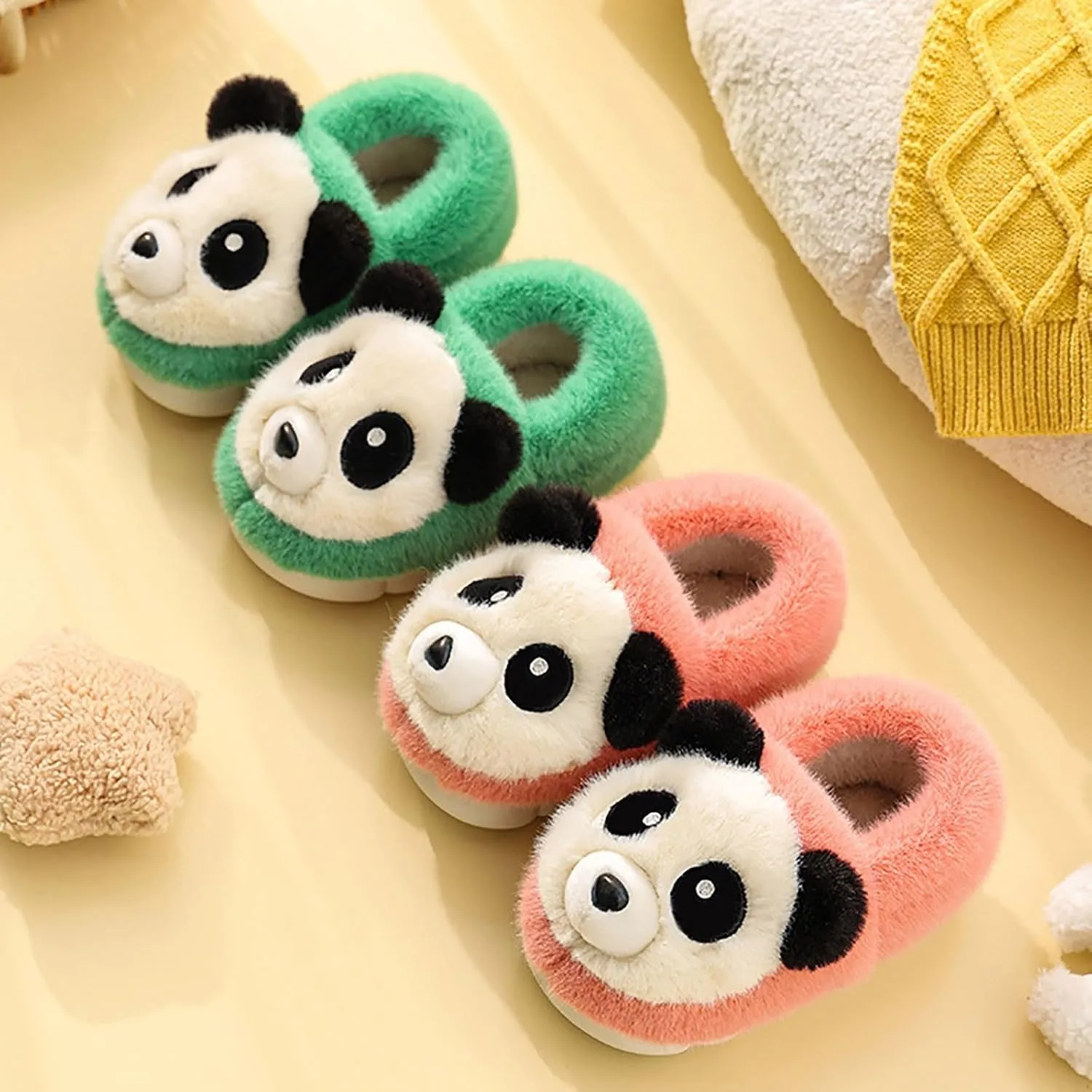 Toddler Panda Slippers Boys Girls Winter Indoor Shoes Cozy Lightweight Memory Foam Rubber Sole House Slippers