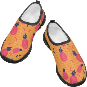 Tropical Pineapple Kids Running Shoes Low-Cut Polyester Fabric Sneakers for Boys and Girls Casual Tennis Shoes Breathable Laceless Wide Shoes