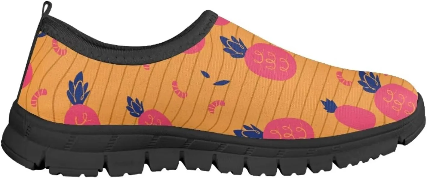 Tropical Pineapple Kids Running Shoes Low-Cut Polyester Fabric Sneakers for Boys and Girls Casual Tennis Shoes Breathable Laceless Wide Shoes