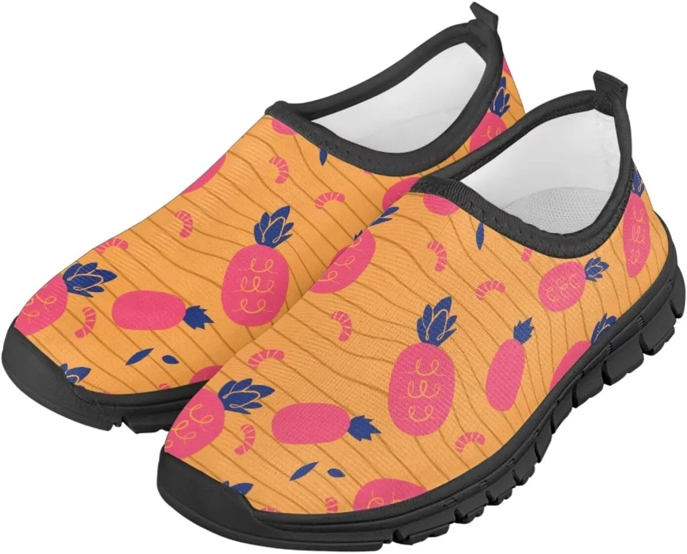 Tropical Pineapple Kids Running Shoes Low-Cut Polyester Fabric Sneakers for Boys and Girls Casual Tennis Shoes Breathable Laceless Wide Shoes