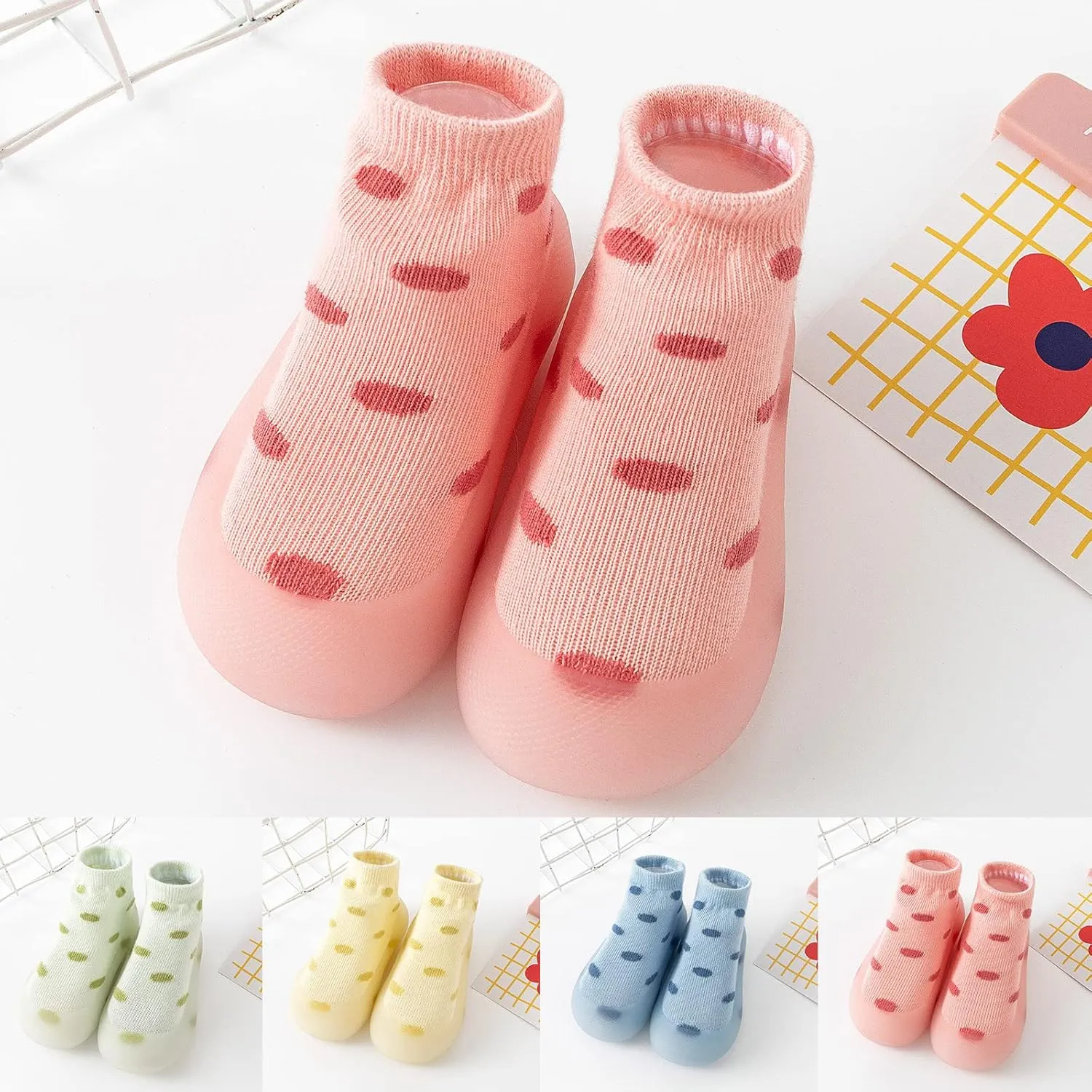 Unisex Baby Indoor Knit Shoes, Boys Girls Breathable Sock Shoes Rubber Sole Cotton Slip-On First Walking Shoes