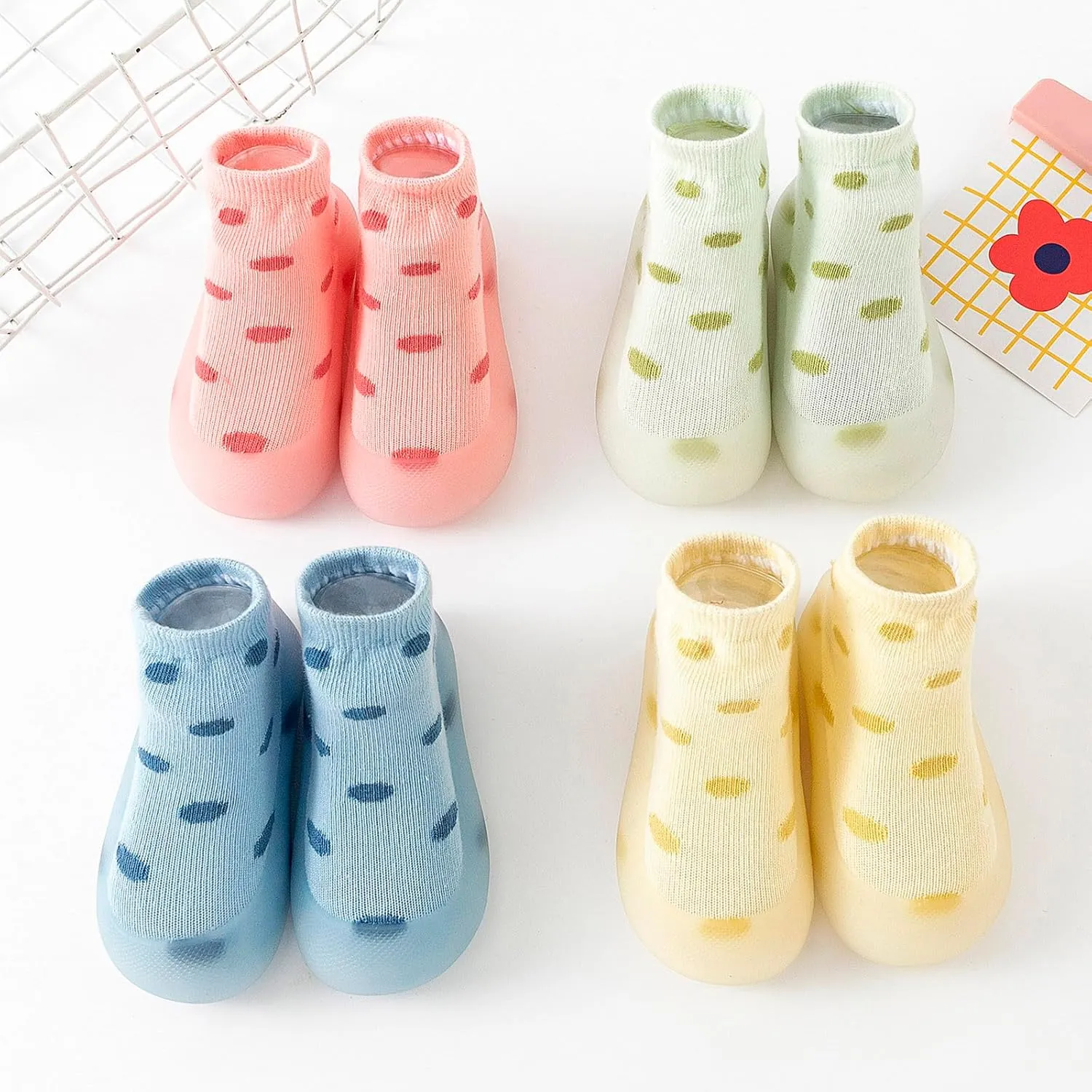Unisex Baby Indoor Knit Shoes, Boys Girls Breathable Sock Shoes Rubber Sole Cotton Slip-On First Walking Shoes