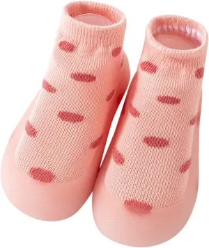 Unisex Baby Indoor Knit Shoes, Boys Girls Breathable Sock Shoes Rubber Sole Cotton Slip-On First Walking Shoes