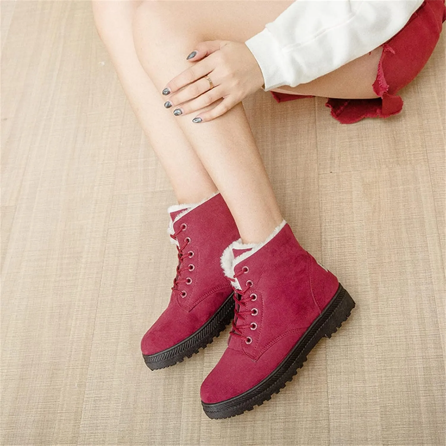 Winter Boots for Women Fleece Snow Warm Ankle Platform Boots Non-slip Boots Cold Resistant Outdoor Shoes