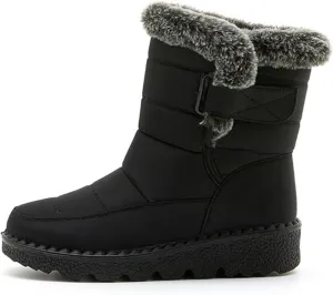 Women Men Snow Boots with Hook Loop Waterproof Leather Fur Lined Winter Boots Unisex Platform Fashion Ankle Booties