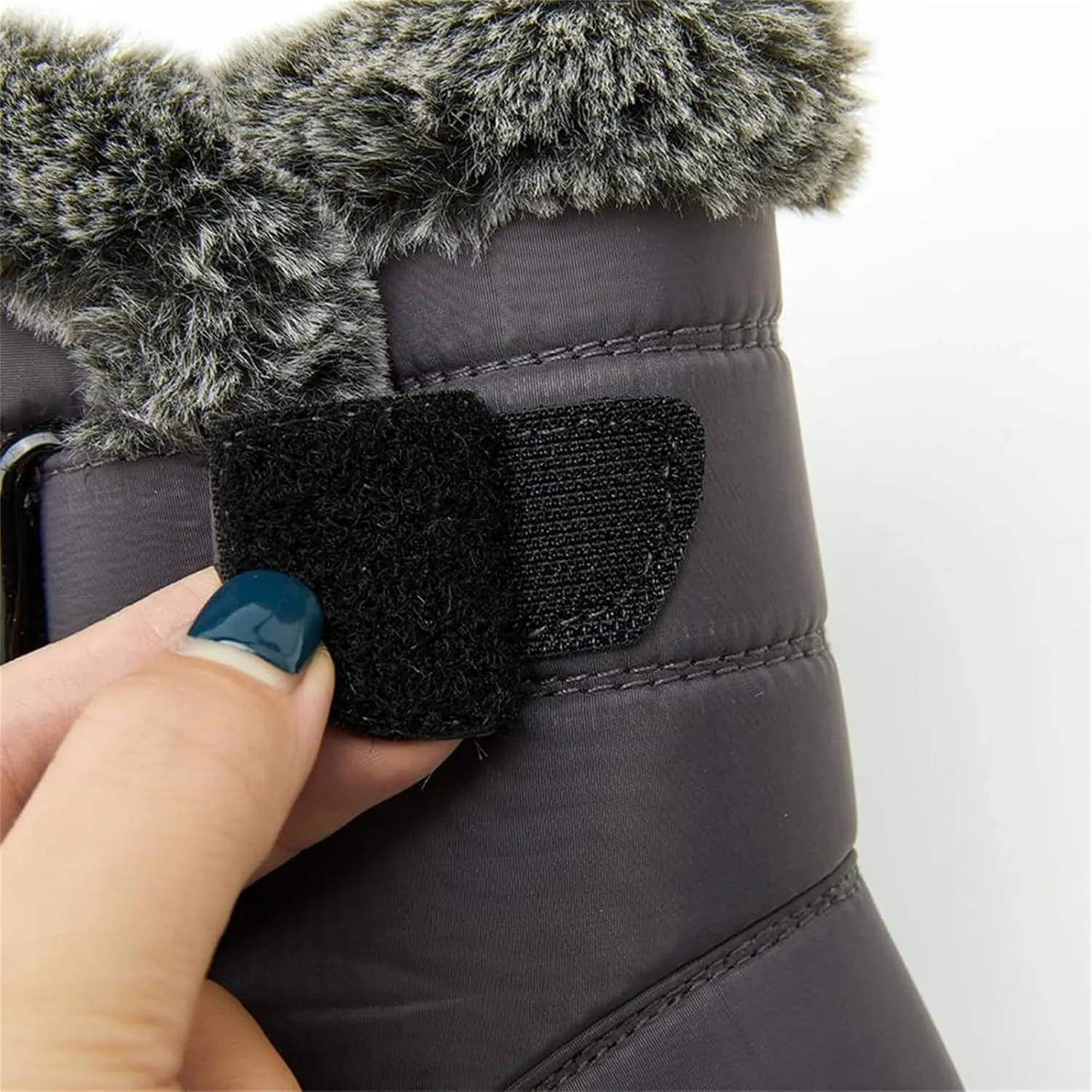 Women Men Snow Boots with Hook Loop Waterproof Leather Fur Lined Winter Boots Unisex Platform Fashion Ankle Booties