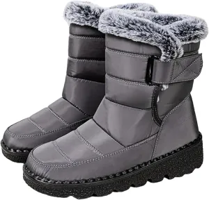 Women Men Snow Boots with Hook Loop Waterproof Leather Fur Lined Winter Boots Unisex Platform Fashion Ankle Booties