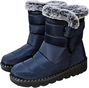 Women Men Snow Boots with Hook Loop Waterproof Leather Fur Lined Winter Boots Unisex Platform Fashion Ankle Booties