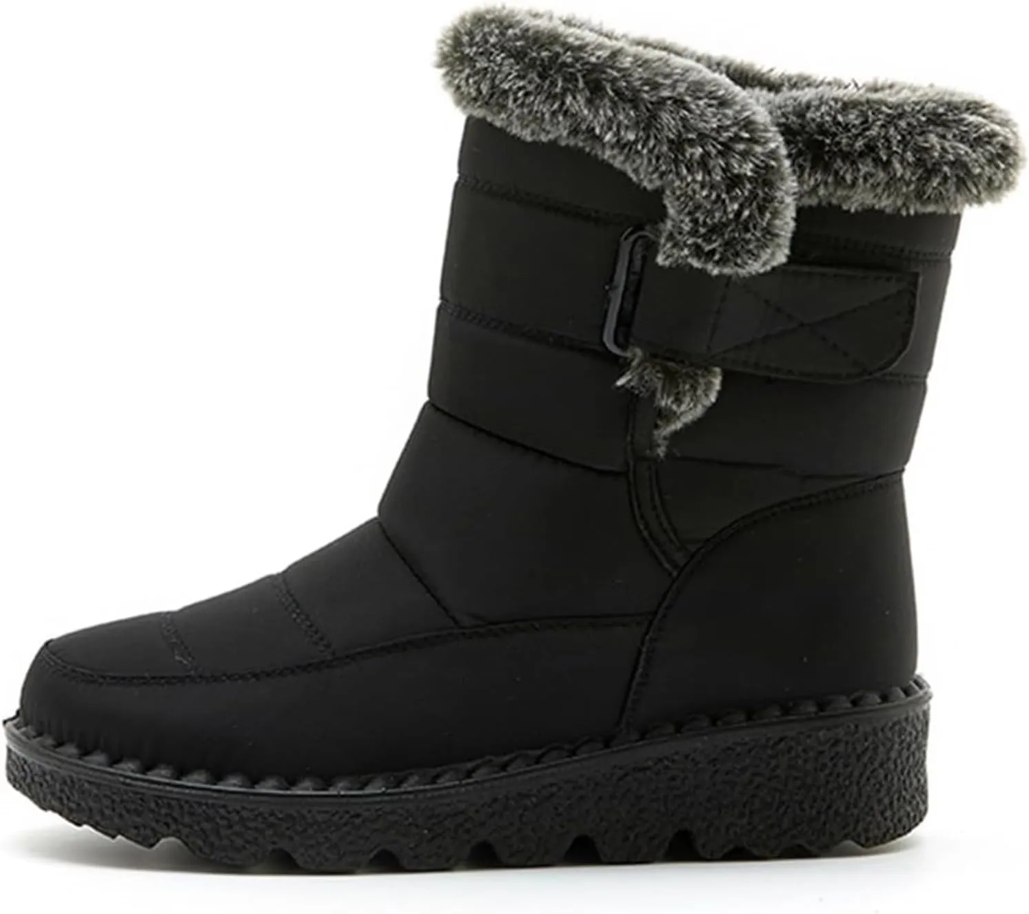 Women Men Snow Boots with Hook Loop Waterproof Leather Fur Lined Winter Boots Unisex Platform Fashion Ankle Booties
