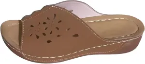 Women Orthopedic Wedge Sandals Slip On Dressy Summer Comfortable Slides Slippers Hollow Leather Yoga Mat Slippers for Summer and Daily Wear