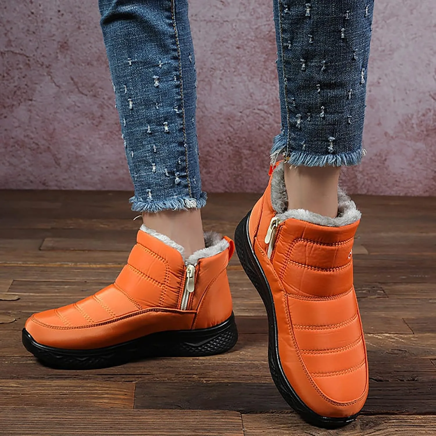 Women Snow Boots Waterproof Women's Fleece Lined Snow Boots Womens with Warm Fur Lining Barefoot Shoes Grounded Footwear Hiking Mens Running Shoes Men Snow Booties