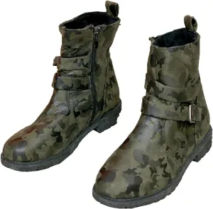 Womens Combat Boots Fashion Side Zipper Buckle Ankle Booties Chunky Low Heel Fashion Round Toe Mid Calf Boot Shoes