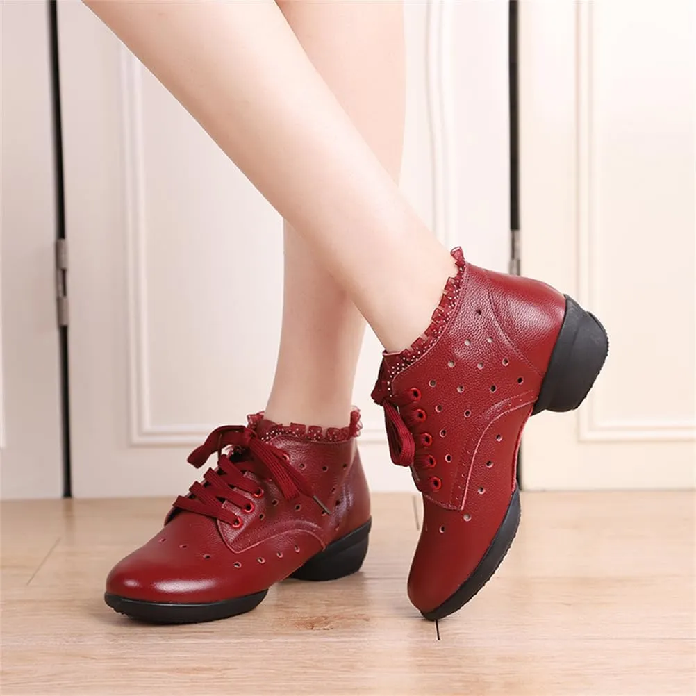 Womens Dance Shoes, Lace-Up Jazz Walking Trainers Outdoor Split Sole Lightweight Breathable Lady Ballroom Footwear