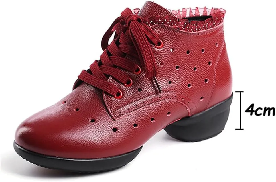 Womens Dance Shoes, Lace-Up Jazz Walking Trainers Outdoor Split Sole Lightweight Breathable Lady Ballroom Footwear