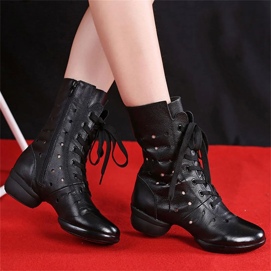 Womens Dancing Boots Lightweight Comfy Platform Dance Shoes Lace-Up Fashion Split Sole Dance Sneakers