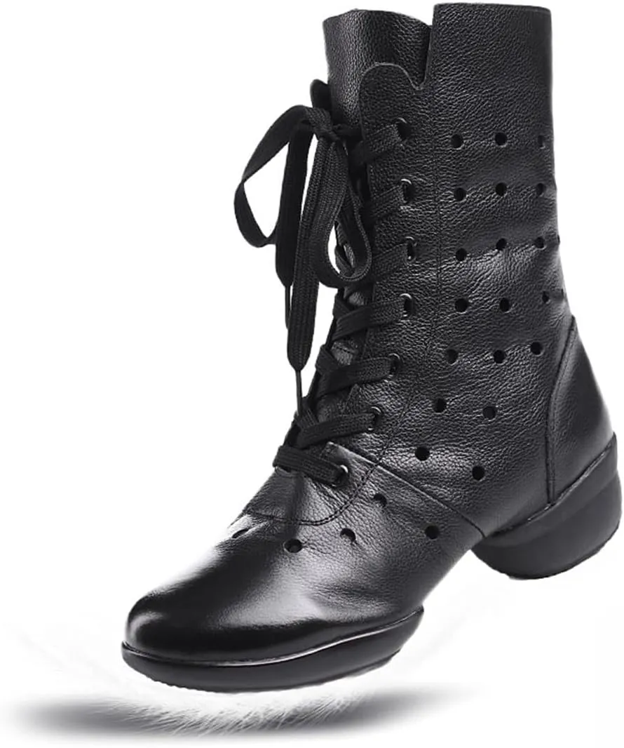 Womens Dancing Boots Lightweight Comfy Platform Dance Shoes Lace-Up Fashion Split Sole Dance Sneakers