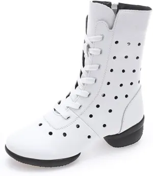 Womens Dancing Boots Lightweight Comfy Platform Dance Shoes Lace-Up Fashion Split Sole Dance Sneakers