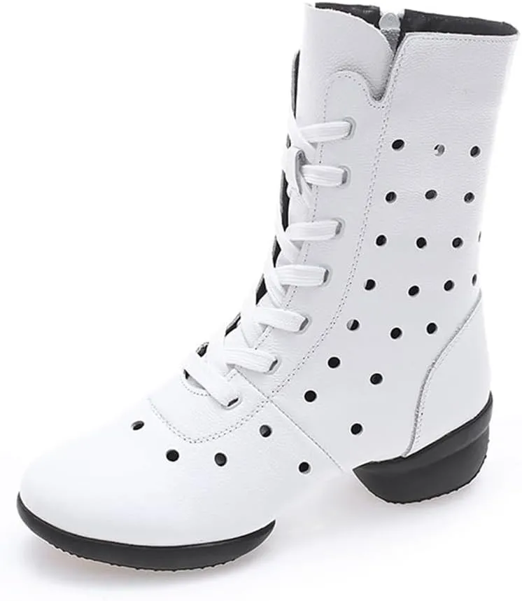 Womens Dancing Boots Lightweight Comfy Platform Dance Shoes Lace-Up Fashion Split Sole Dance Sneakers