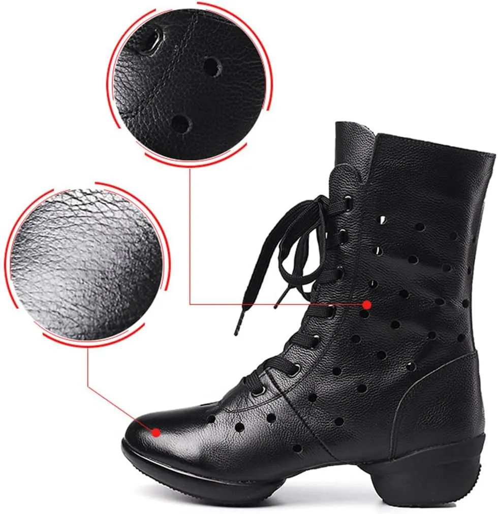 Womens Dancing Boots Lightweight Comfy Platform Dance Shoes Lace-Up Fashion Split Sole Dance Sneakers