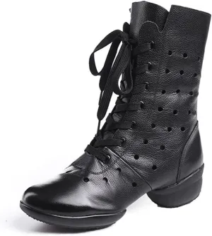 Womens Dancing Boots Lightweight Comfy Platform Dance Shoes Lace-Up Fashion Split Sole Dance Sneakers