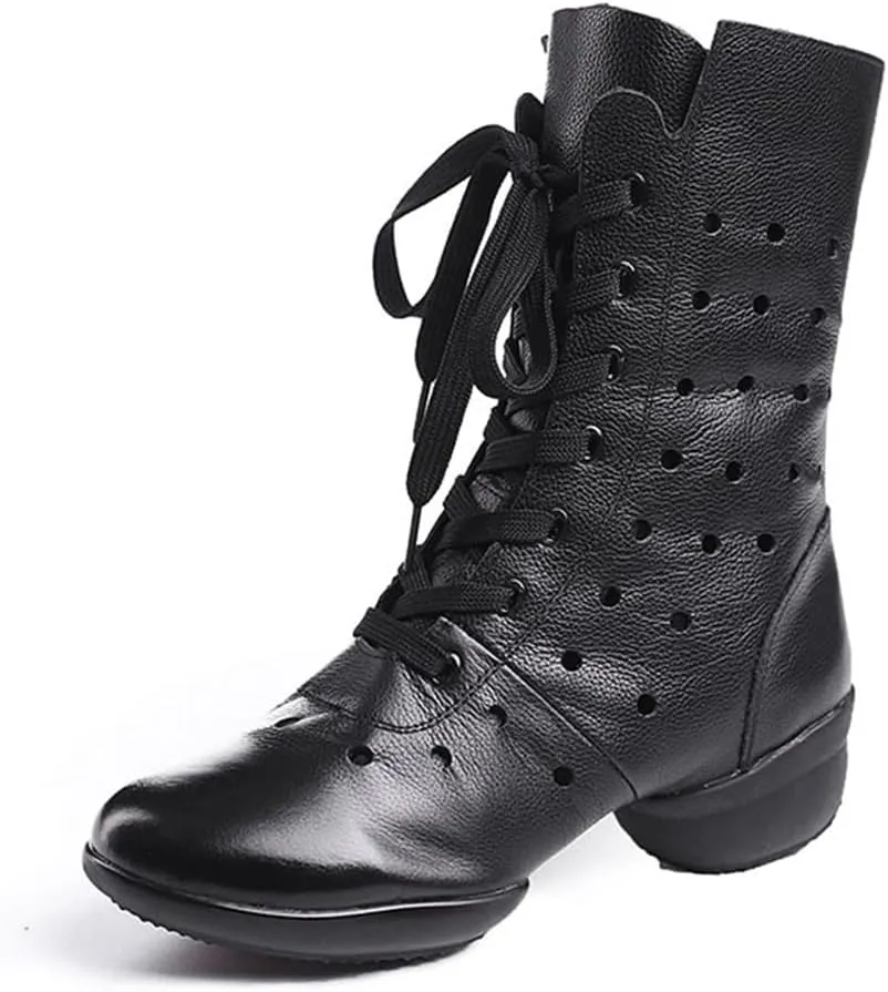 Womens Dancing Boots Lightweight Comfy Platform Dance Shoes Lace-Up Fashion Split Sole Dance Sneakers