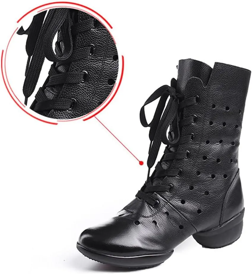 Womens Dancing Boots Lightweight Comfy Platform Dance Shoes Lace-Up Fashion Split Sole Dance Sneakers