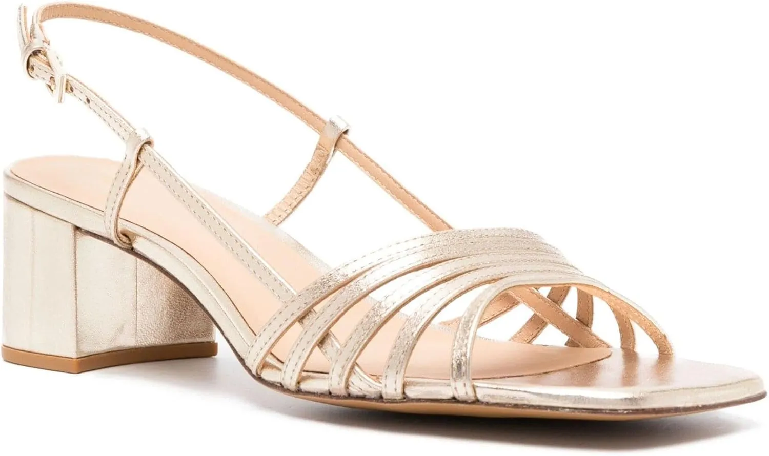Women's Metallic Heeled Sandals Square Open Toe Gladiator Chunky Block Heels Ankle Strap Sandal for Wedding Party Daily Wear