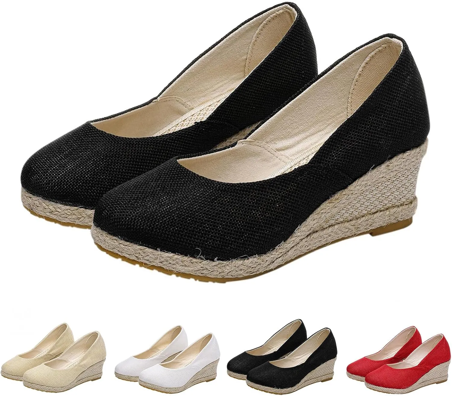 Women's Platform Espadrilles Wedge Sandals Slip On Comfortable Work Sandals Pointed Toe Dressy Casual Shoes for Summer And Daily Wear