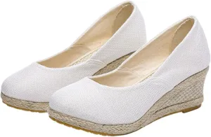 Women's Platform Espadrilles Wedge Sandals Slip On Comfortable Work Sandals Pointed Toe Dressy Casual Shoes for Summer And Daily Wear
