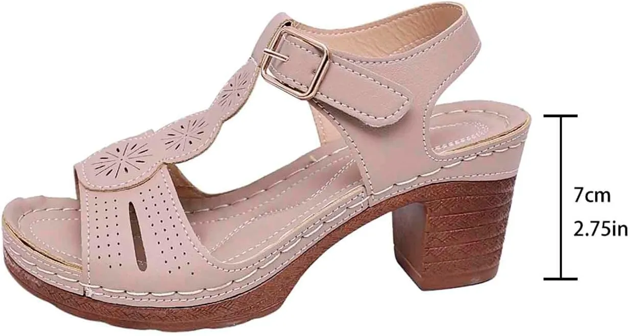Womens Sandals Comfortable Open Toe Chunky Heel Casual Beach Slide On Shoes with Ankle Strap for Daily Wear Spring Summer