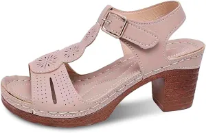 Womens Sandals Comfortable Open Toe Chunky Heel Casual Beach Slide On Shoes with Ankle Strap for Daily Wear Spring Summer