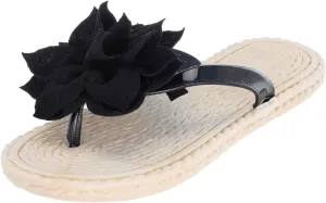 Womens Slip On Flip Flops Flower Strappy Summer Flat Thong Sandals Comfortable Open Toe Espadrilles Beach Sandals