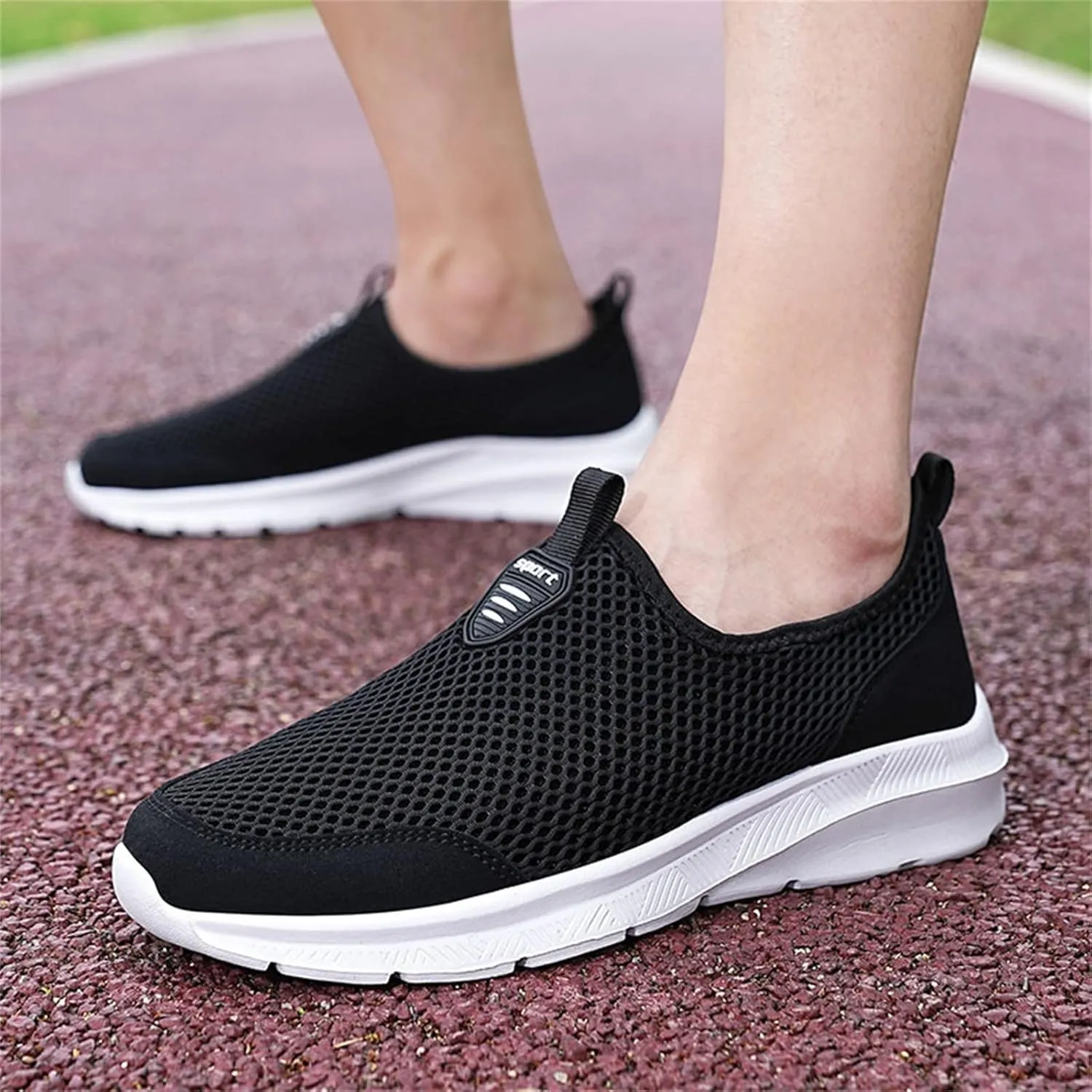 Womens Slip On Walking Shoes Lightweight Breathable Non Slip Mens Running Shoes Mesh Men Shoes Casual Wedge Sneakers Black Tennis Shoe Cross Trainer Shoe