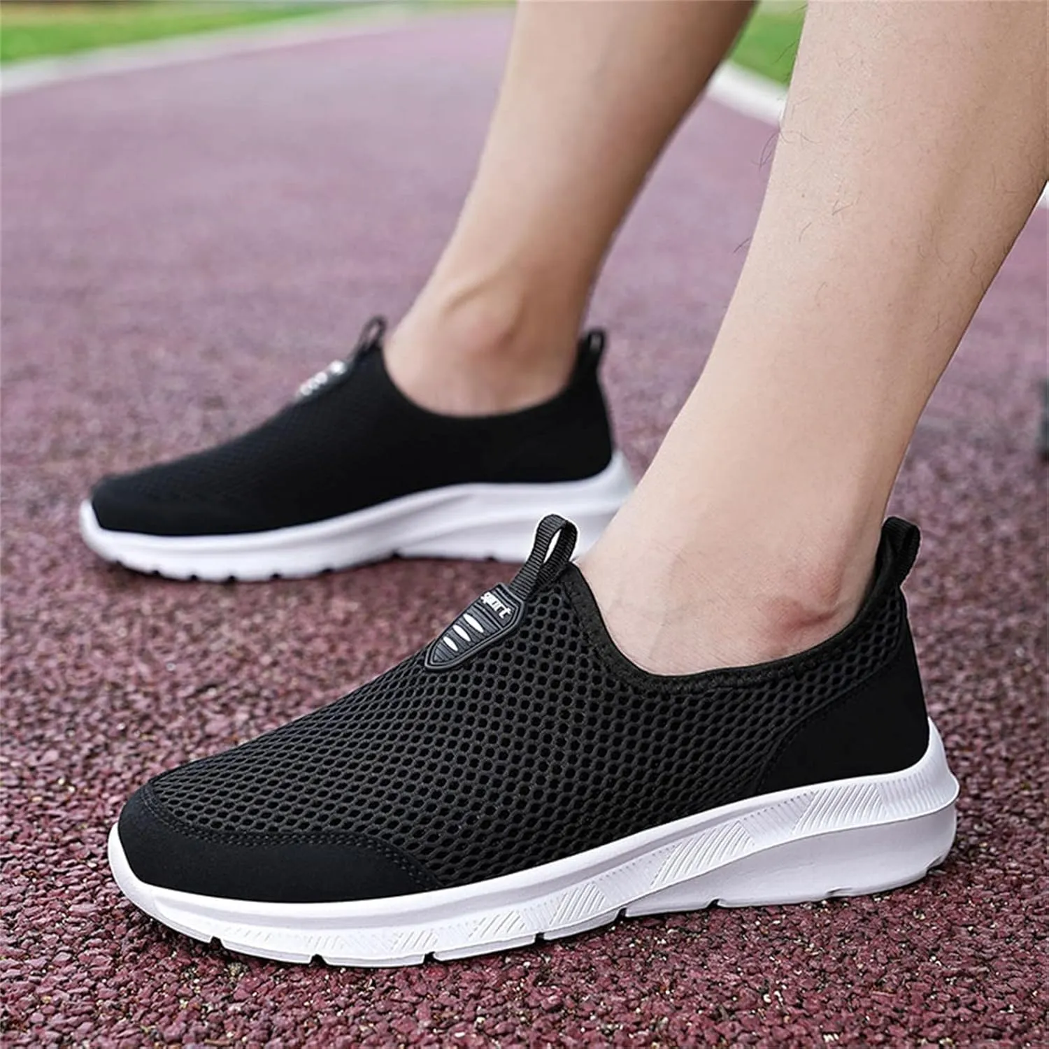 Womens Slip On Walking Shoes Lightweight Breathable Non Slip Mens Running Shoes Mesh Men Shoes Casual Wedge Sneakers Black Tennis Shoe Cross Trainer Shoe