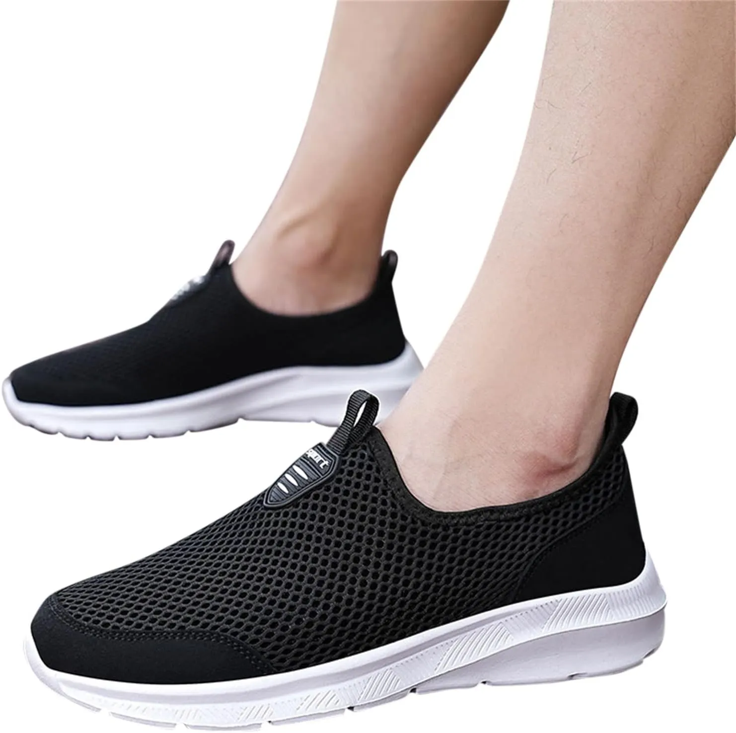 Womens Slip On Walking Shoes Lightweight Breathable Non Slip Mens Running Shoes Mesh Men Shoes Casual Wedge Sneakers Black Tennis Shoe Cross Trainer Shoe
